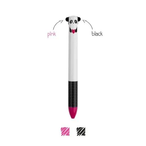 penna a due colori - click&clack - panda rosa-nero