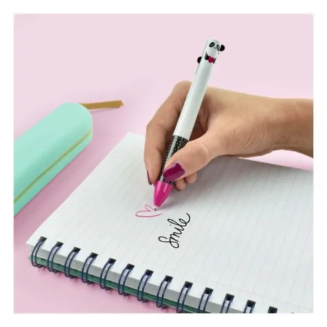 penna a due colori - click&clack - panda rosa-nero