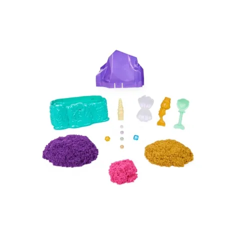 kinetic sand - cristallo della sirenetta - vaschetta con sabbia 325g e accessori