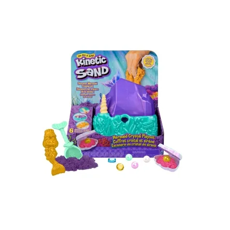 kinetic sand - cristallo della sirenetta - vaschetta con sabbia 325g e accessori