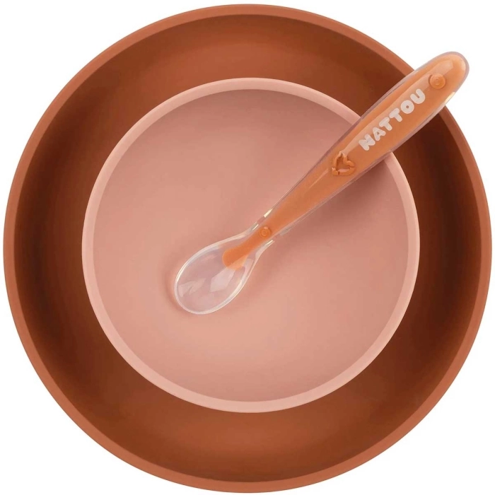 set 4 pezzi per la pappa rosa con bavaglino