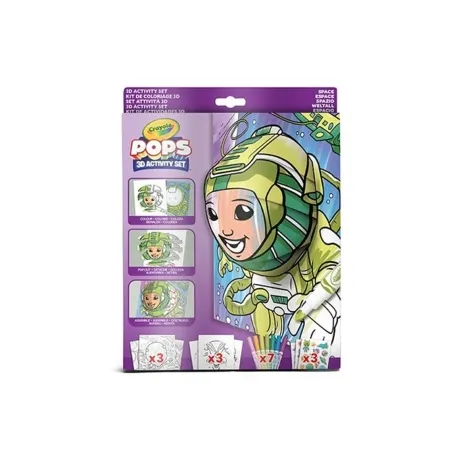 set attivita pops spazio - 3 disegni 3d, 7 pennarelli, 3 fogli adesivi