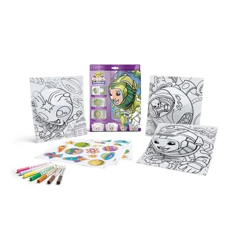 set attivita pops spazio - 3 disegni 3d, 7 pennarelli, 3 fogli adesivi