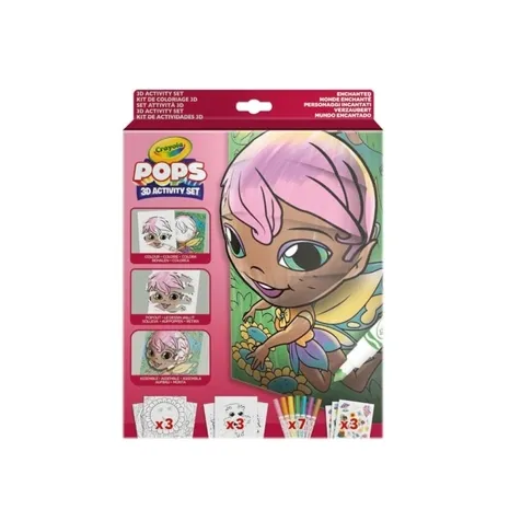 set attivita pops personaggi incantati - 3 disegni 3d, 7 pennarelli, 3 fogli adesivi