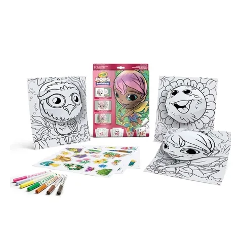 set attivita pops personaggi incantati - 3 disegni 3d, 7 pennarelli, 3 fogli adesivi