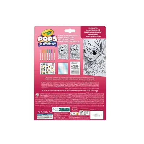 set attivita pops personaggi incantati - 3 disegni 3d, 7 pennarelli, 3 fogli adesivi