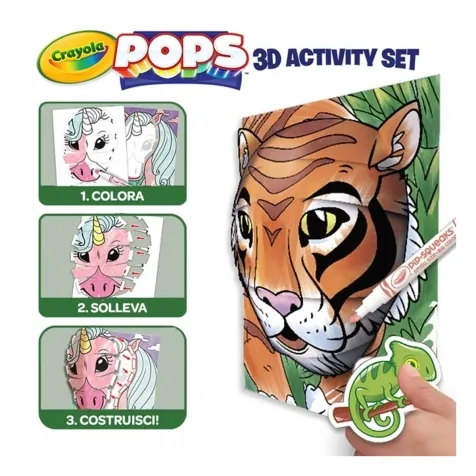 super set pops giungla - 6 disegni 3d, 18 pennarelli, 3 fogli adesivi
