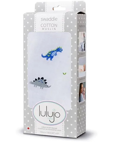 copertina swaddle 120 x 120 cm, dinosauri -100% mussola di cotone