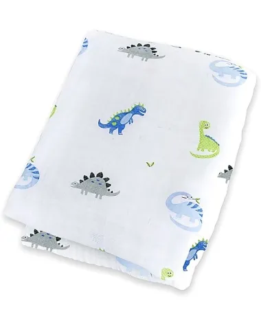 copertina swaddle 120 x 120 cm, dinosauri -100% mussola di cotone