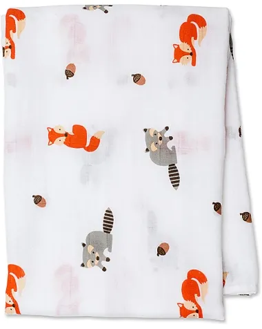 copertina swaddle 120 x 120 cm, amici del bosco - 100% mussola di cotone