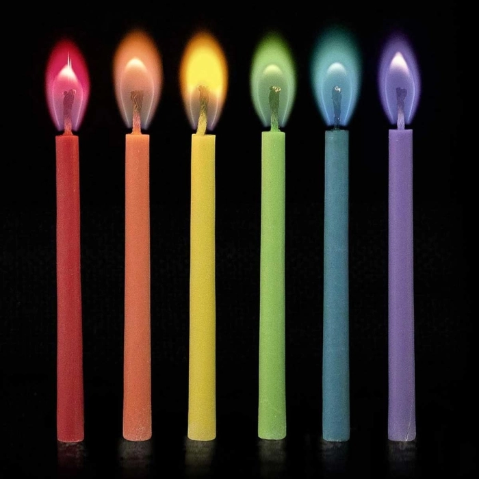 candeline con fiamma colorata - 12 candele in 6 colori