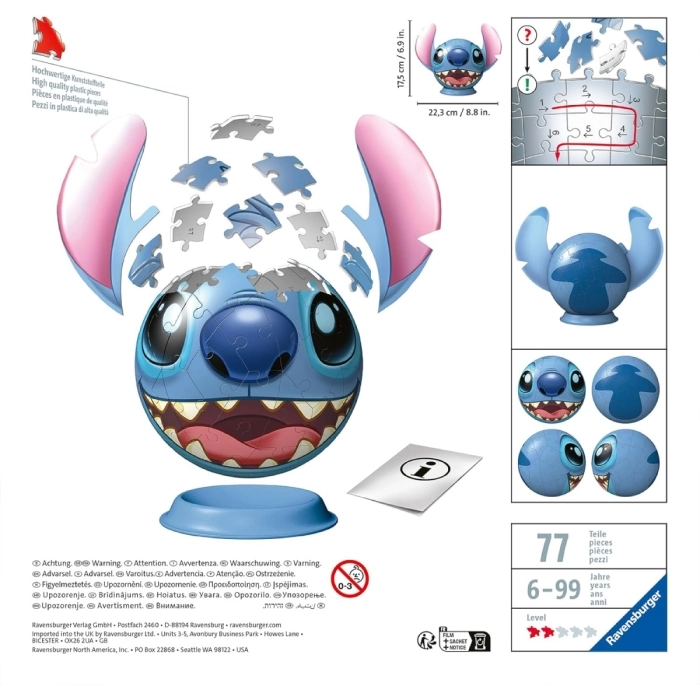 stitch con orecchie - puzzle 3d