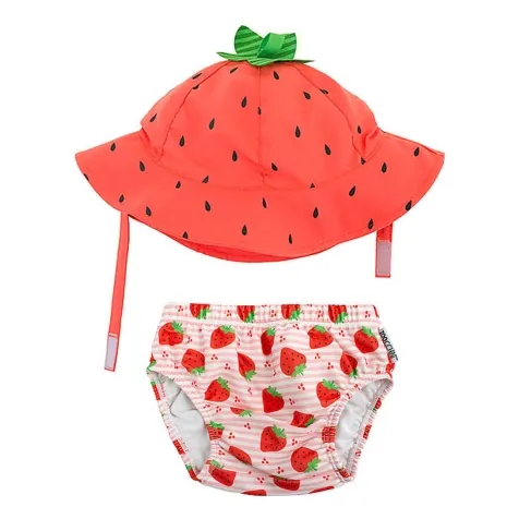 set baby costumino contenitivo + cappellino - fragola - upf 50+