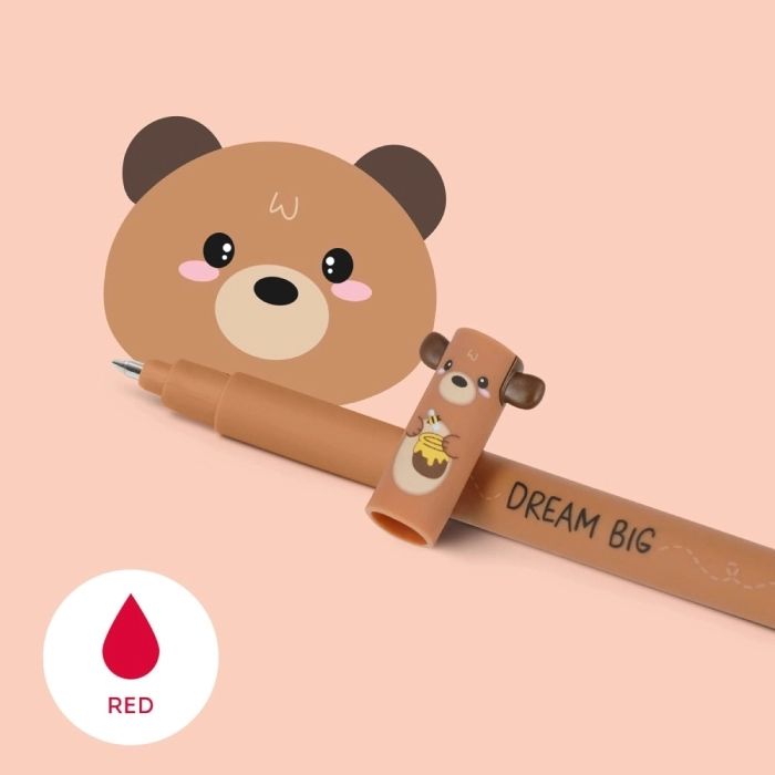 penna gel cancellabile orsetto con miele - inchiostro rosso ricaricabile