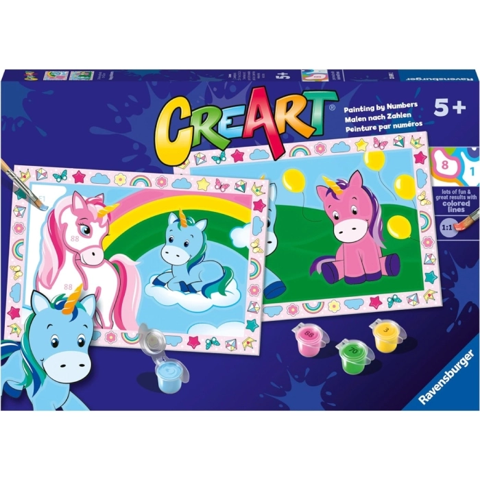 Ravensburger - CreArt Serie Junior, Happy Unicorns, Kit dipingere con i  Numeri, contiene 2 tavole prestampate, Pennello, Colori, Gioco Creativo per  maschi e femmine dai 5+ anni di età a 16,99 €