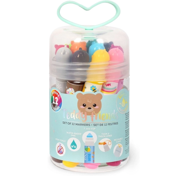 teddy friends - set di 12 pennarelli colorati con inchiostro ad acqua