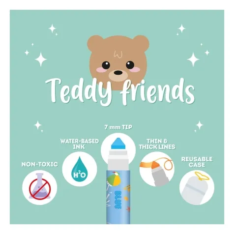 teddy friends - set di 12 pennarelli colorati con inchiostro ad acqua