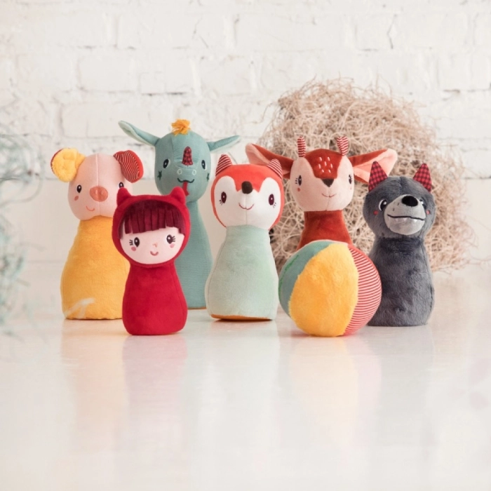 bowling set della foresta - birilli e pallina di peluche: 3