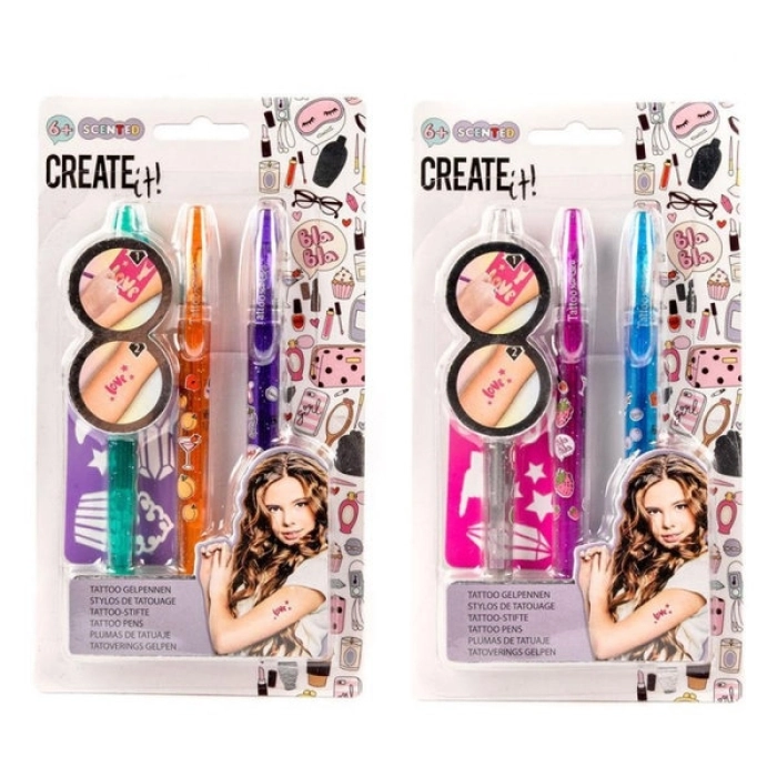 create it! - set 3 tatoo pen con stencil - modello assortito