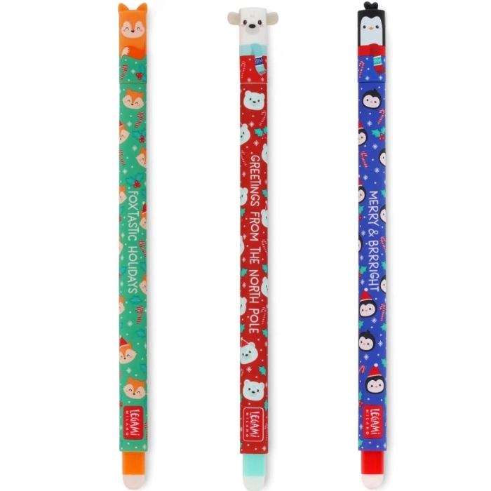 set di 3 penne gel cancellabili - erasable pen - xmas friends