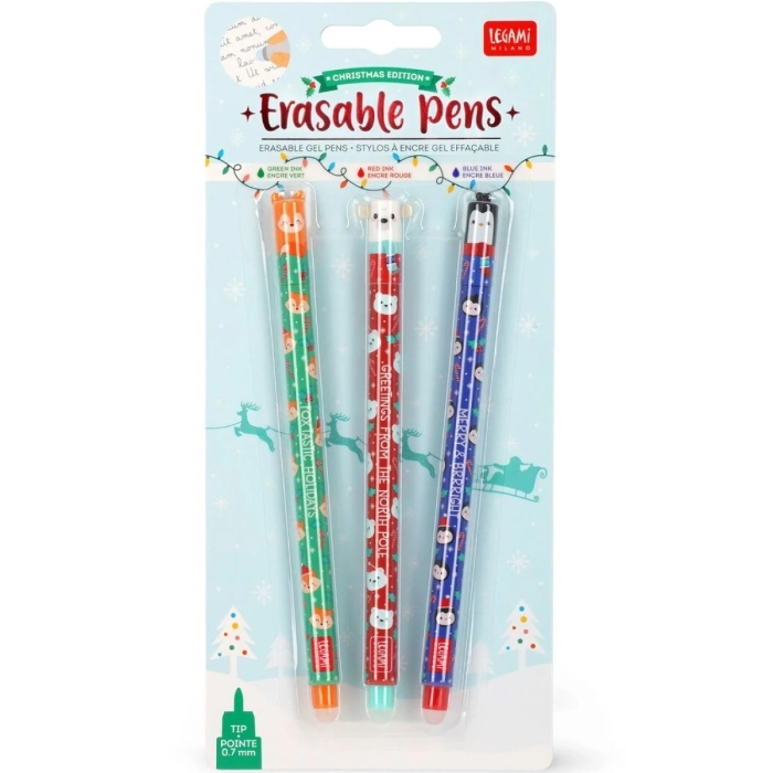 set di 3 penne gel cancellabili - erasable pen - xmas friends