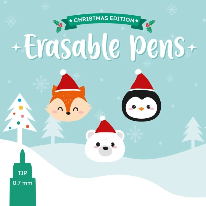 set di 3 penne gel cancellabili - erasable pen - xmas friends