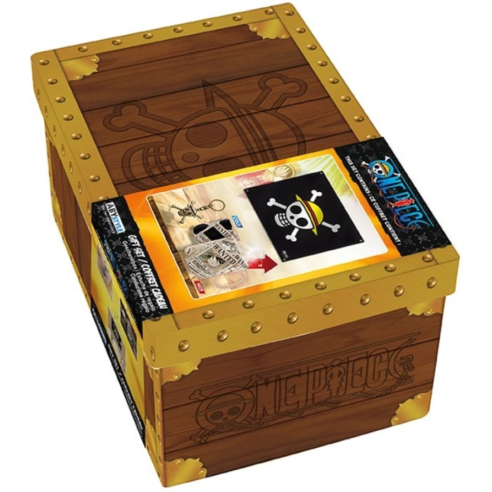 one piece - confezione regalo premium - tazza, portachiavi 3d, bandiera dei pirati