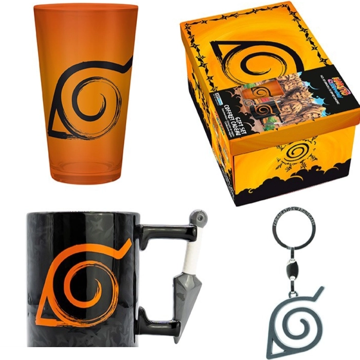 naruto shippuden - confezione regalo premium - bicchiere large, portachiavi 3d, tazza3d