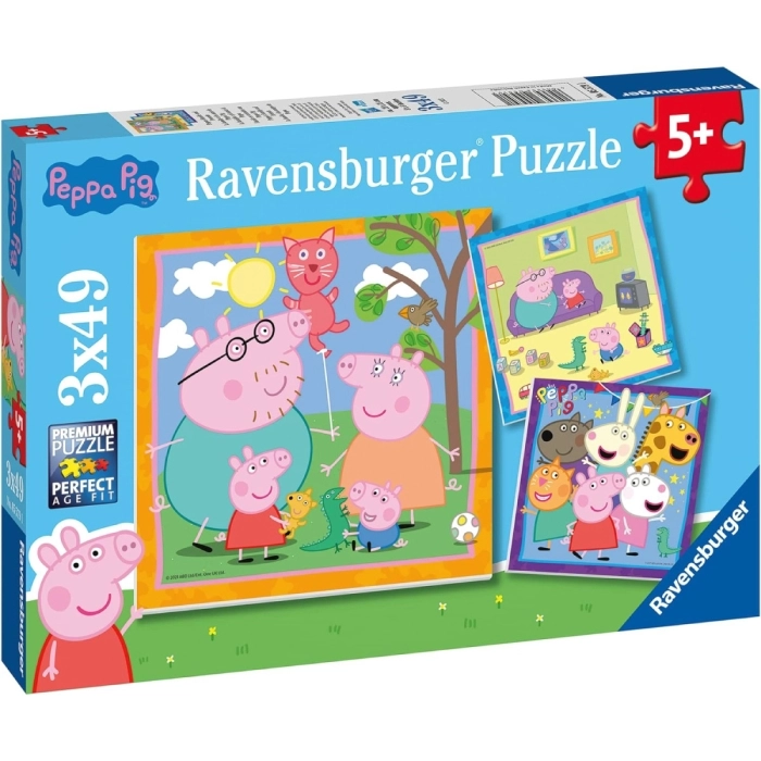 la famiglia e gli amici di peppa pig - puzzle 3x49 pezzi