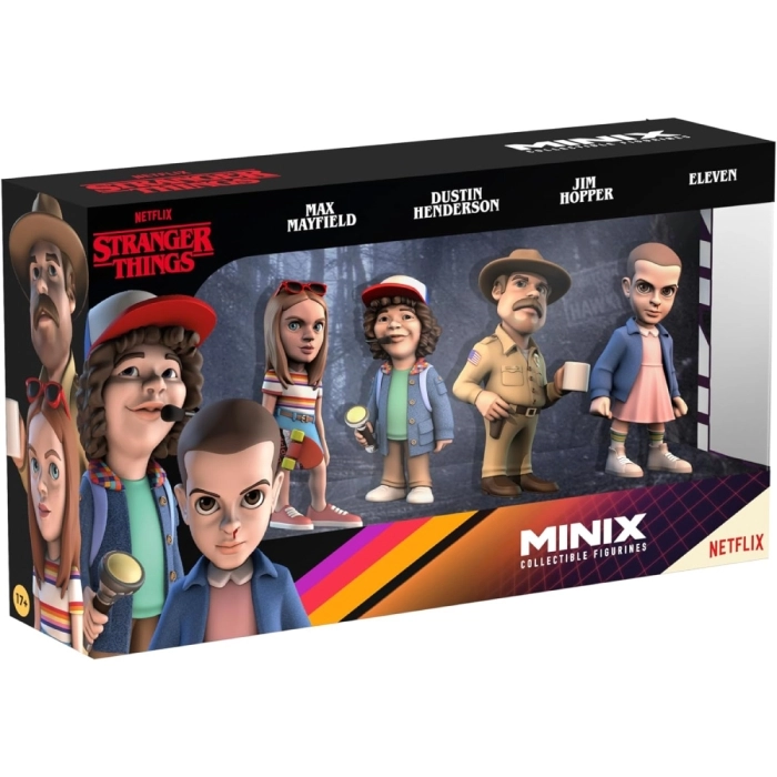 stranger things - max mayfield, dustin henderson, jim hopper, eleven - minix collectible figurines