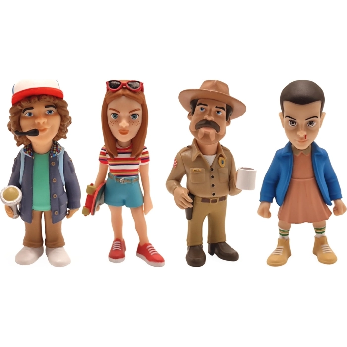 stranger things - max mayfield, dustin henderson, jim hopper, eleven - minix collectible figurines