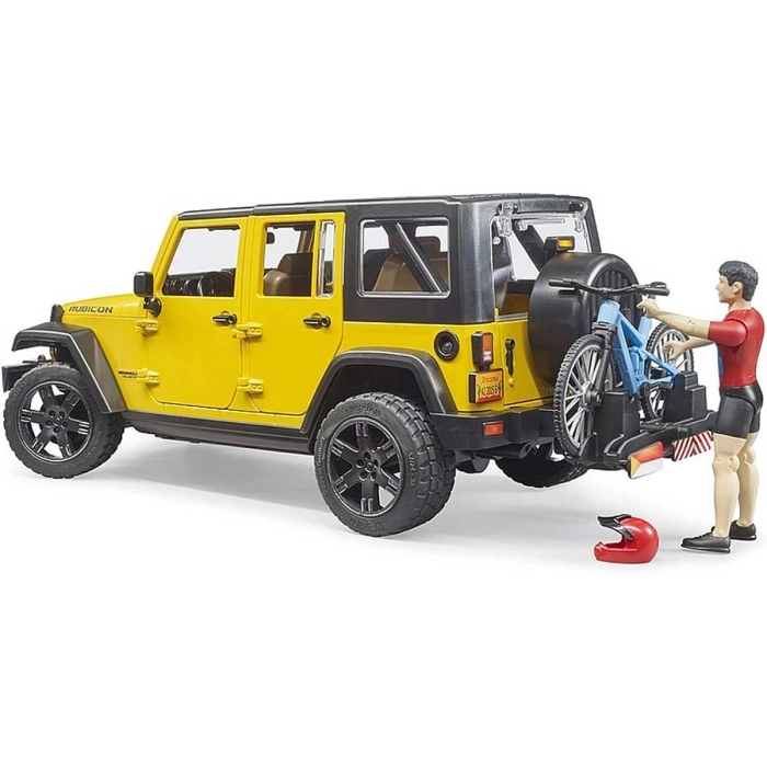 jeep wrangler rubicon unlimited con personaggio e mountain bike