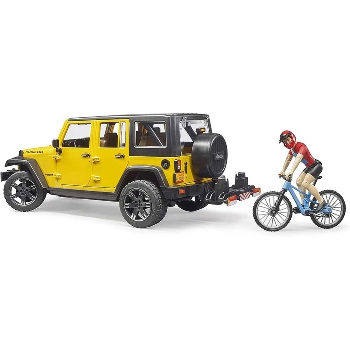 jeep wrangler rubicon unlimited con personaggio e mountain bike