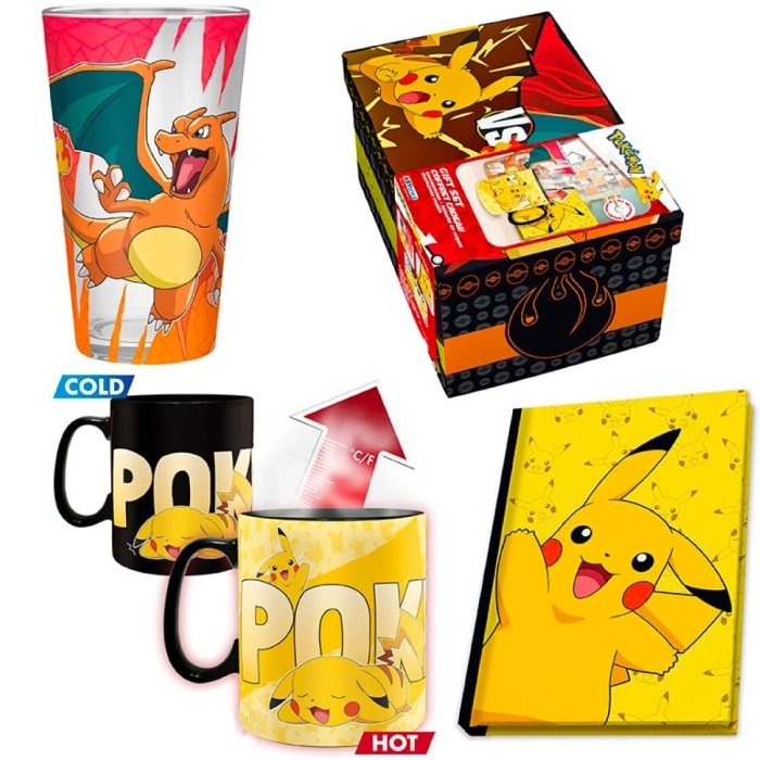 pokemon - confezione regalo premium - bicchiere large, tazza heat change, notebook pikachu