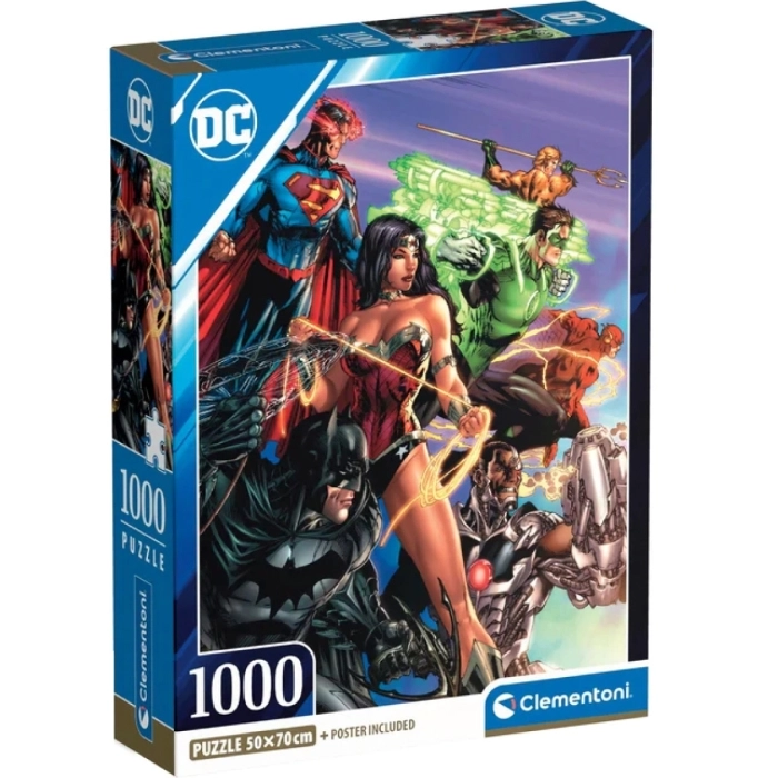 dc comics - justice league - puzzle compact + poster - puzzle 1000 pezzi