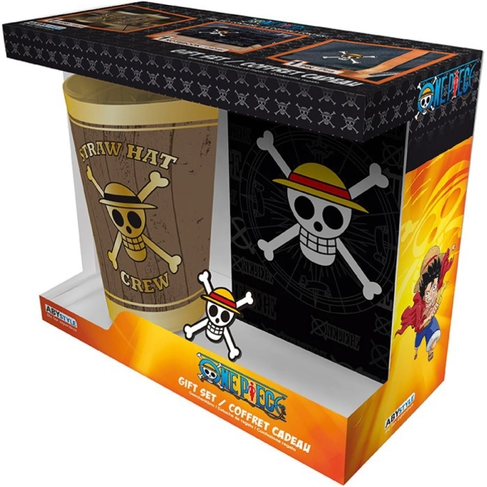 one piece - confezione regalo - bicchiere xxl, pin, notebook a5