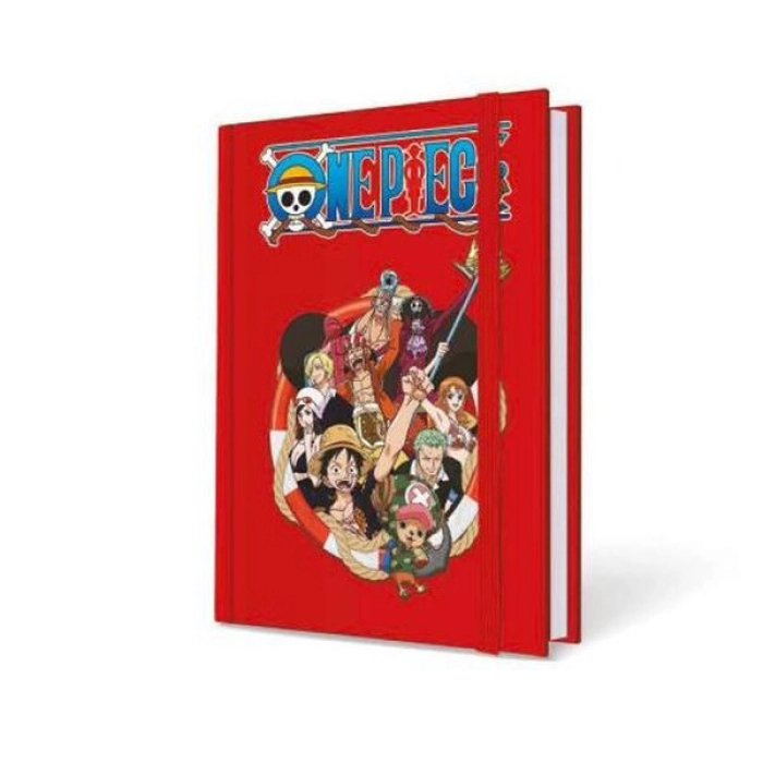one piece taccuino con elastico 15x21cm - straw hat crew red