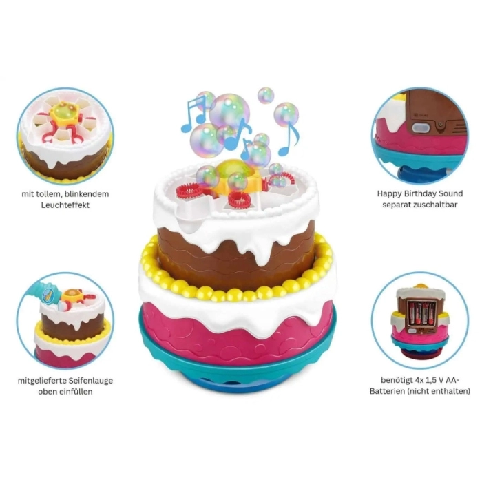 torta allegra spara bolle luci e musica