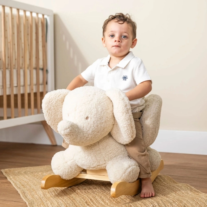 dondolo rocker l'elefante ecru in legno e peluche - 60x30x45cm: 2