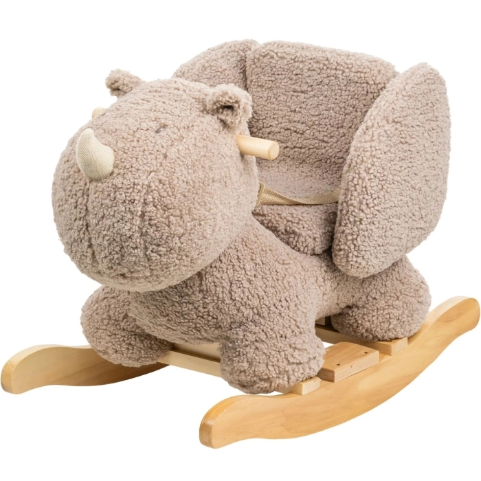dondolo rinoceronte taupe in legno e peluche - 60x30x45cm: 1