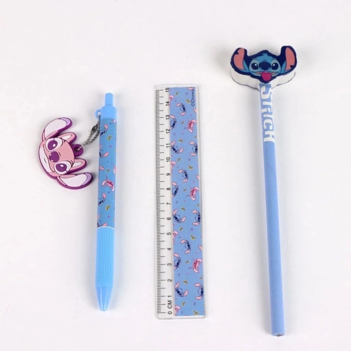 set di portapenne + penna + matita + righello - stitch