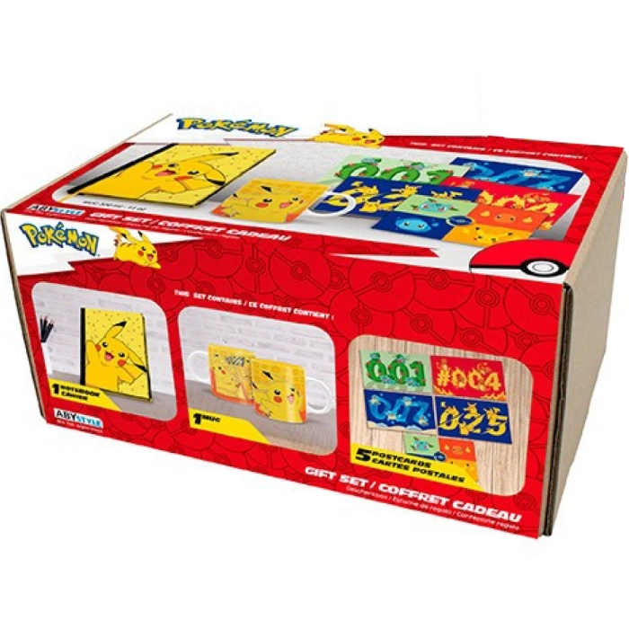 pokemon - gift set - pikachu a5 notebook + mug + postcards