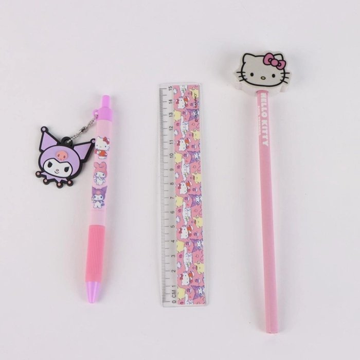 set di portapenne + penna + matita + righello - hello kitty