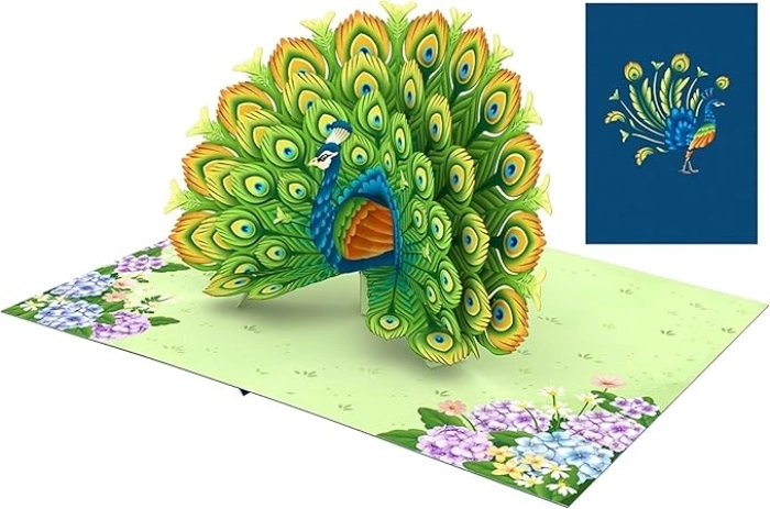 biglietto di auguri - pavone - kirigami: 1