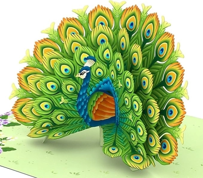 biglietto di auguri - pavone - kirigami: 2