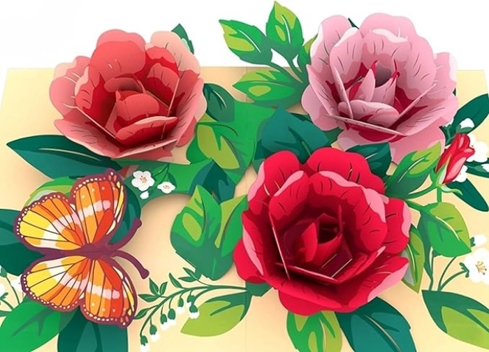 biglietto di auguri - rose - kirigami: 2