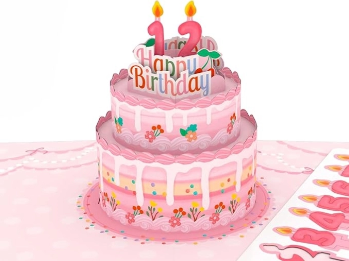 biglietto di auguri - torta rosa - kirigami: 2