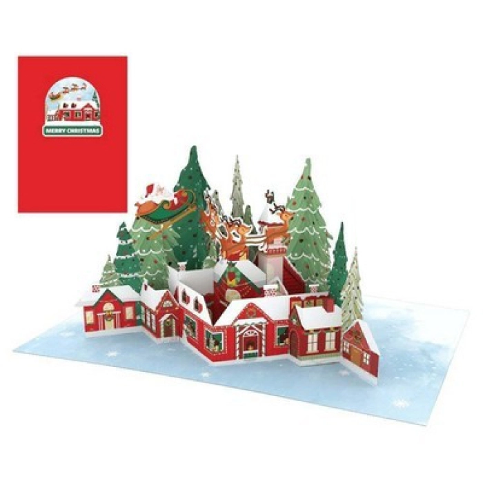 biglietto di auguri - villaggio di babbo natale - kirigami