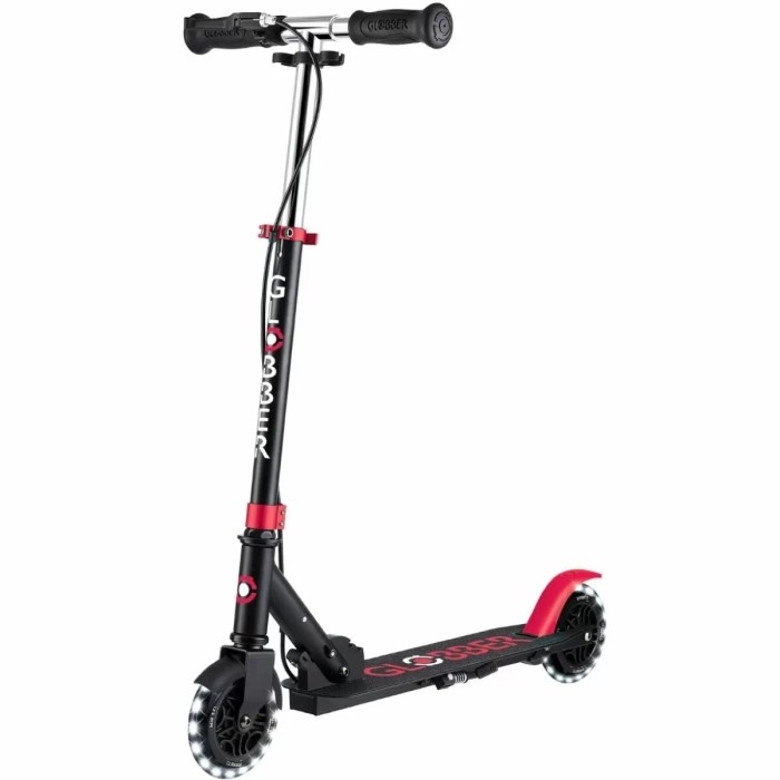 globber - flow foldable junior light - monopattino pieghevole con luci - black red: 1