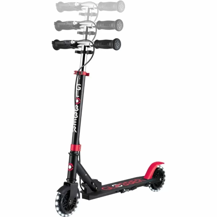 globber - flow foldable junior light - monopattino pieghevole con luci - black red: 2